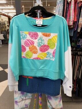 Upcycled Easter Egg Spring Color block Sweatshirt Champion